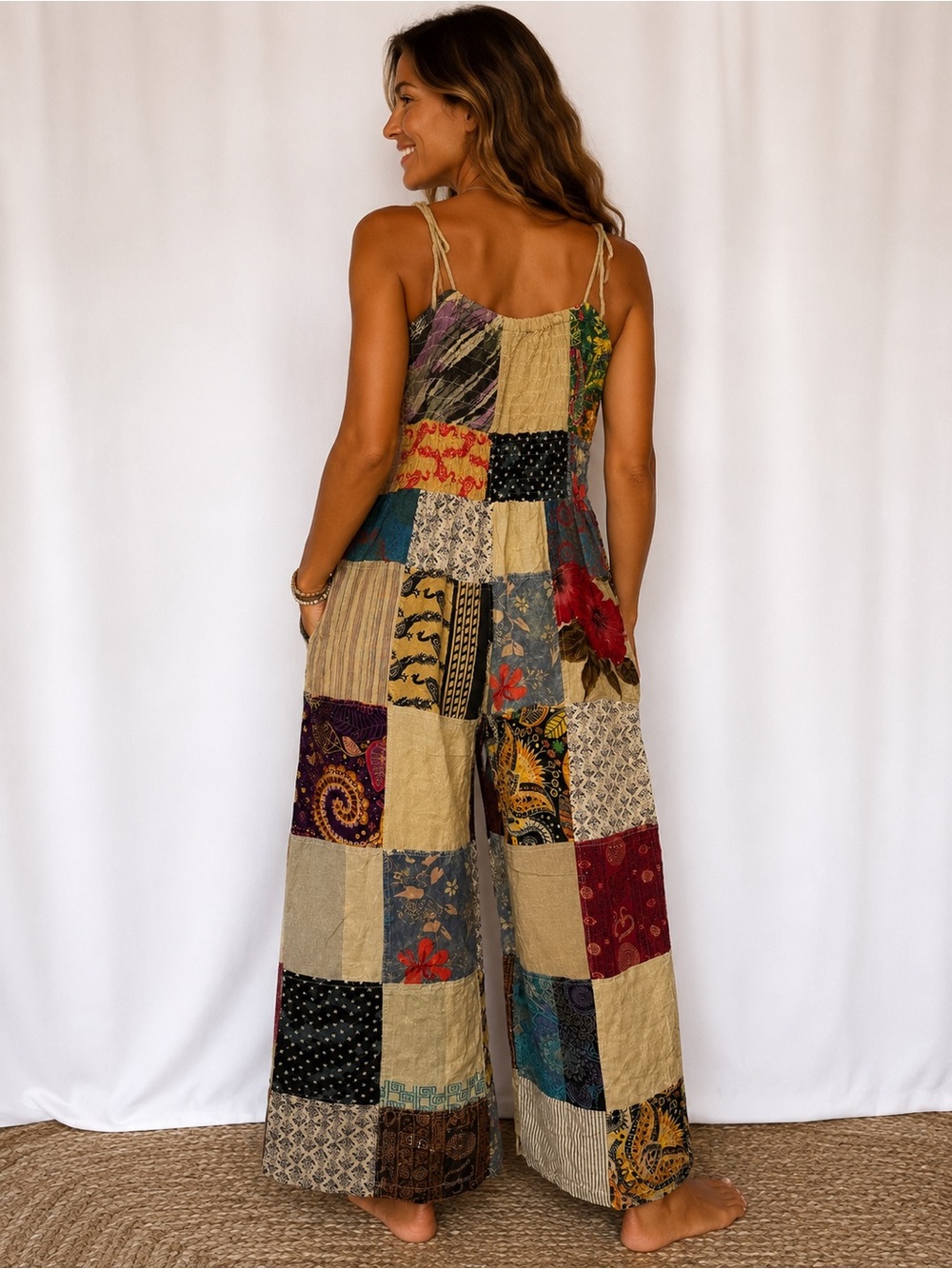Katmandu Imports Handmade Patchwork Cotton Boho Jumpsuit Romper S/M Made in Nepl - Picture 2 of 6